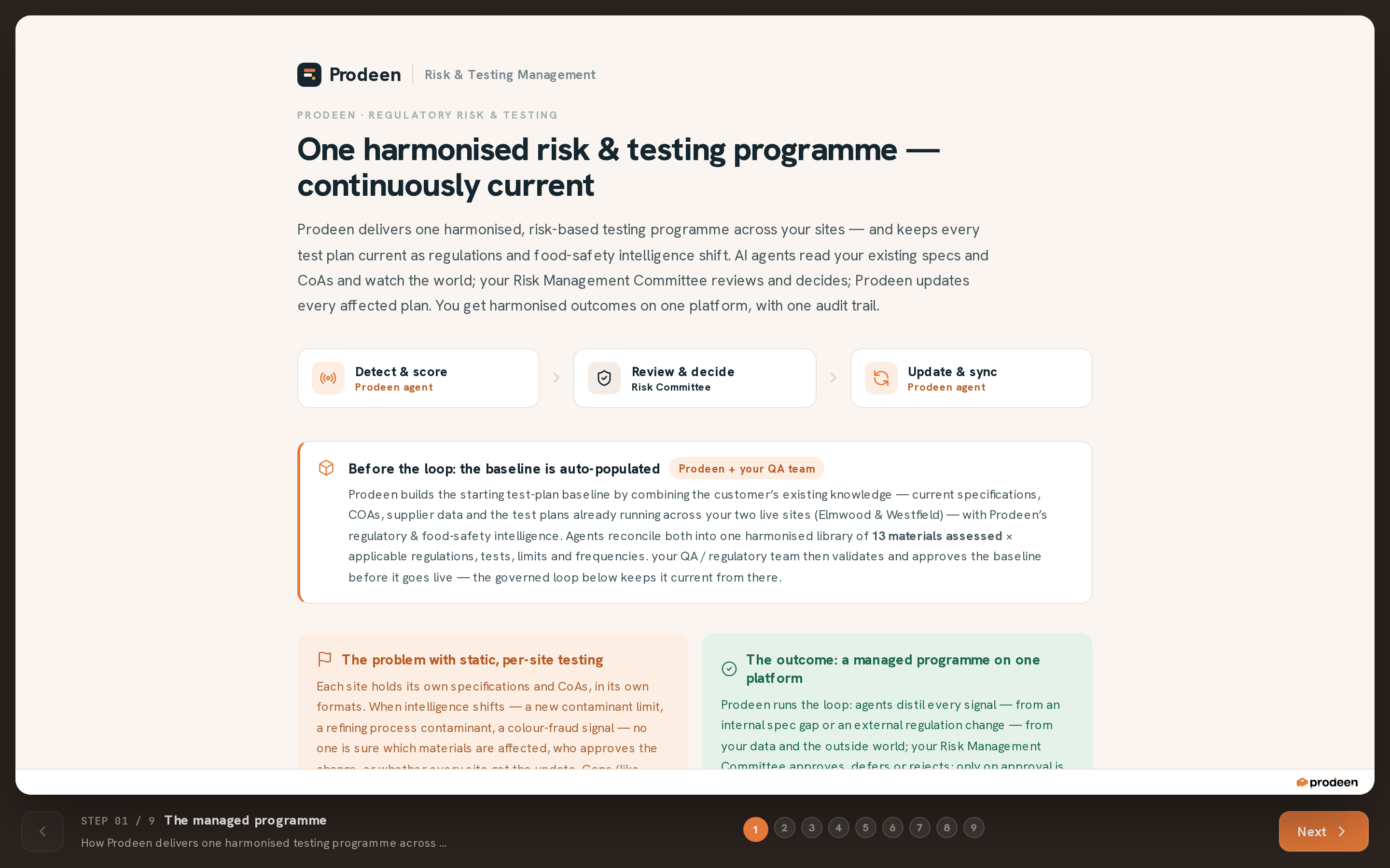Prodeen Inbox — a signal opened to its source document and the resulting test-plan change