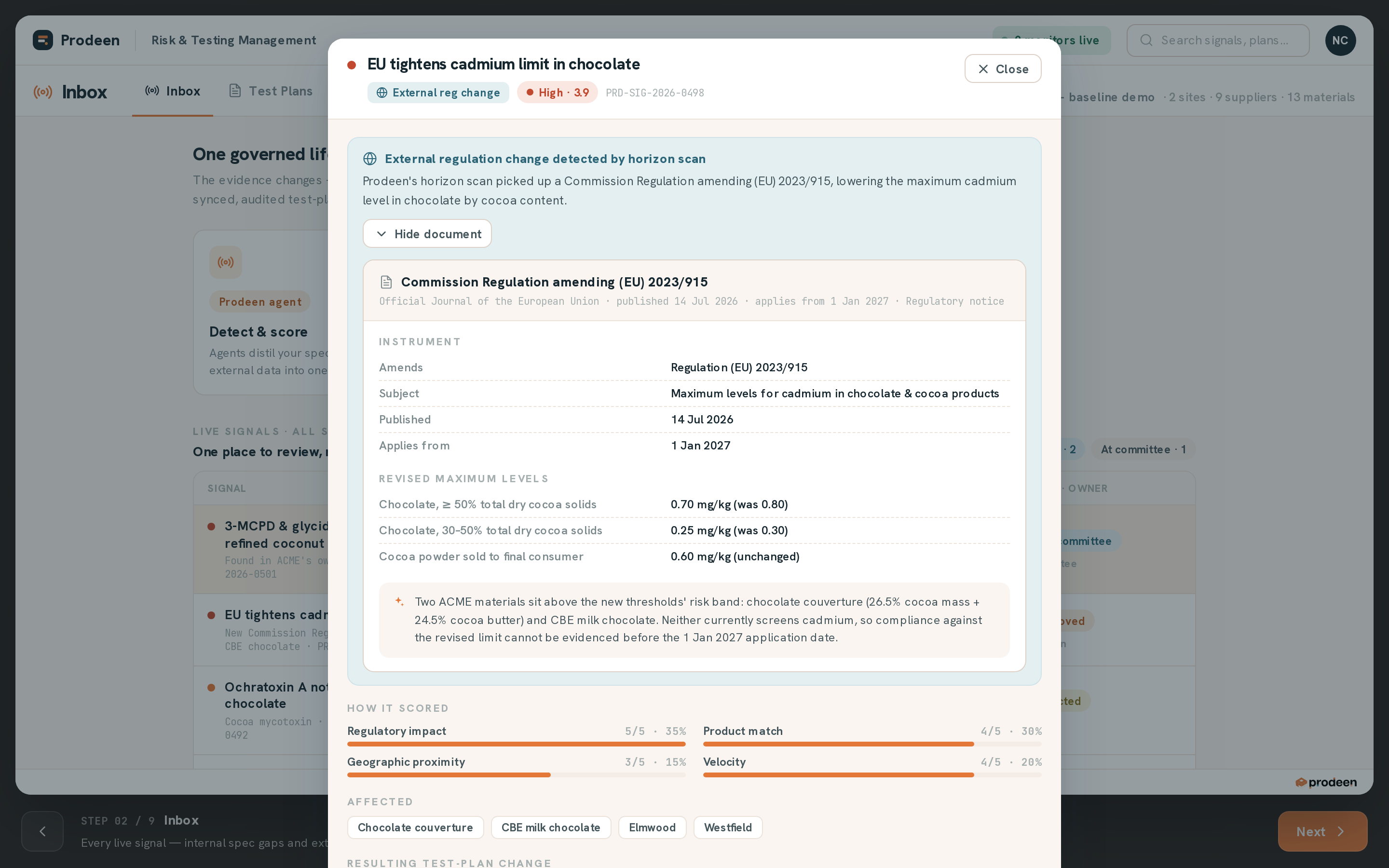 External regulation change — the regulation notice on screen alongside the impact