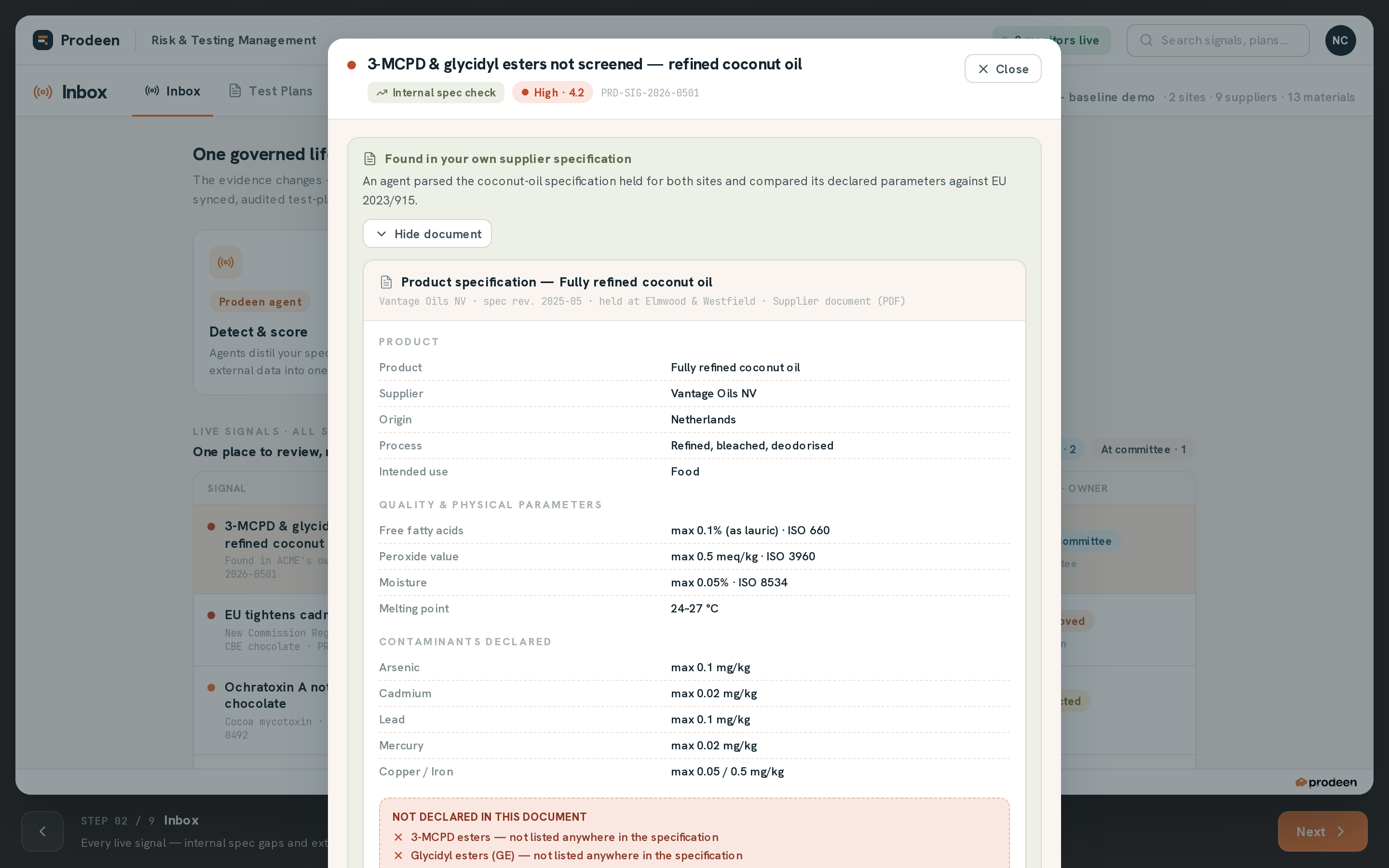 Internal spec check — supplier document opened with the missing limit highlighted